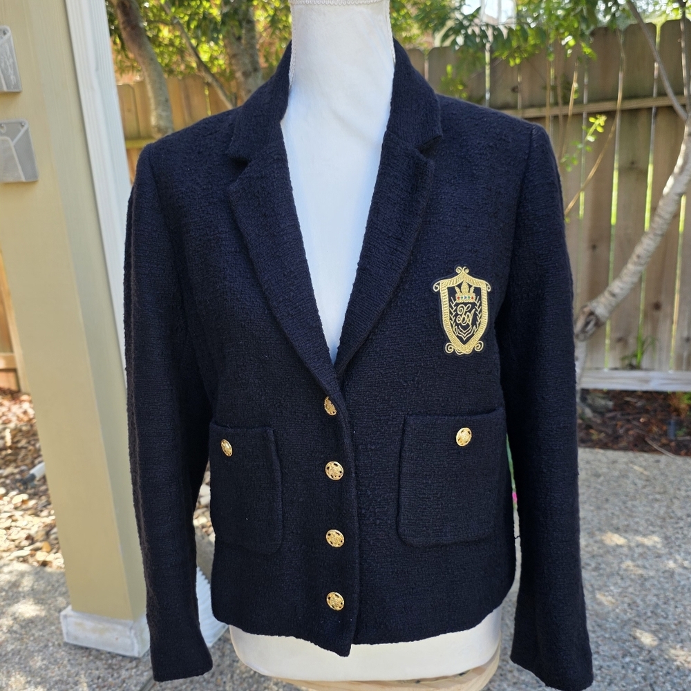 Nwot Zara Tweed Black Blazer Textured Patch Pocket Emblem Gold ButtonsCropped L - Picture 6 of 15
